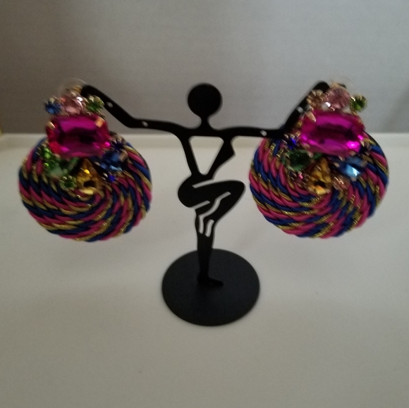 Vibrant multicolored drop disc earrings - Picture 2 of 4